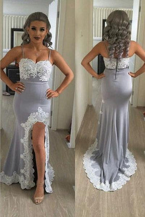 Mermaid Split Side Sexy Spaghetti Straps Lace Long Prom Dress INF12