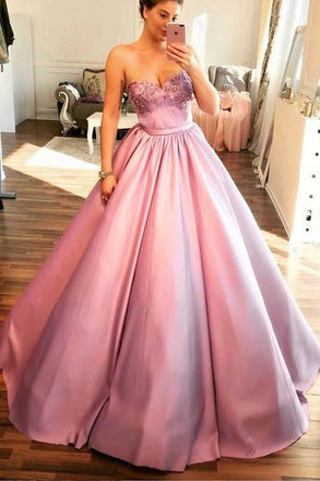 Unique Pink Sweetheart Modest Ball Gown Prom Dress With Beading INF65