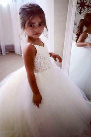 Off White A Line Floor Length Sleeveless Appliques Flower Girl Dresses With Lace INB99