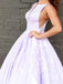 A-Line Floor-Length Lilac Printed Prom Dress, Simple Long Evening Dresses INJ12