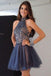 Cheap Short High Neck A-Line Beading Tulle Homecoming Dresses INC86