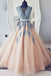 V-neck Blue Lace Ball Gown Long Tulle  Evening Dresses,Cheap Prom Dress ING36
