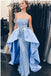 Modest Light Blue Strapless Satin Mermaid Prom Dresses With Lace appliques INB30