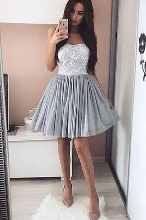 Sweetheart Homecoming Dresses,Grey Homecoming Dresses,Lace Homecoming Dresses,Tulle Party Dresses,Cocktail Dresses,Sweet 16 Dresses,Graduation Dresses