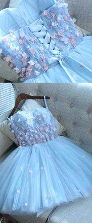 A-Line Sweetheart Short Blue Tulle Homecoming Dress with Appliques IND12