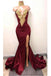 Elegant Burgundy Mermaid Appliques High Neck Split Sexy Prom Dress INA83