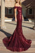 burgundy prom dresses,mermaid prom dress,sequins prom dress,mermaid evening gowns,sequin evening gowns,prom gowns Beautiful,off the shoulder prom dress 