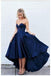A-line Prom Dress,New Arrival Prom Dresses,Simple Evening Gown,Satin Prom Dresses,Sweetheart Prom Gown,Dark Navy Prom Dress,High-low Prom Dress