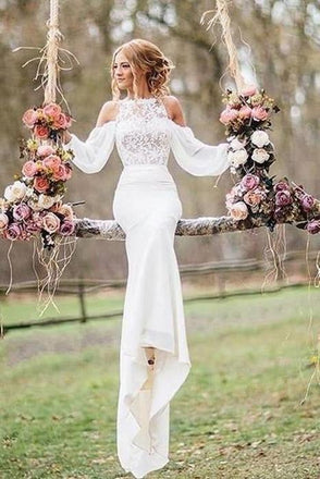 Unique Lace Top Long Sleeves Mermaid Long Wedding Dress IN790