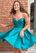Simple A Line Short Strapless Sweetheart Neck Satin Cheap Homecoming Dresses INB69