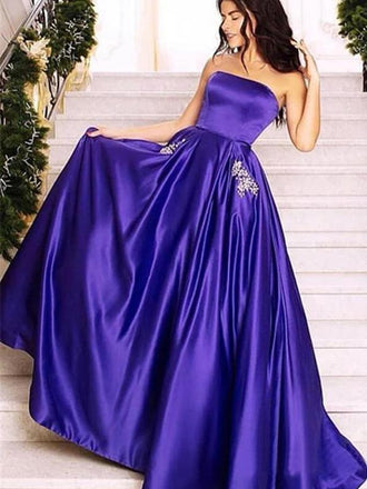 Gorgeous Strapless A-Line Purple Sleeveless Long Prom Dresses INN6