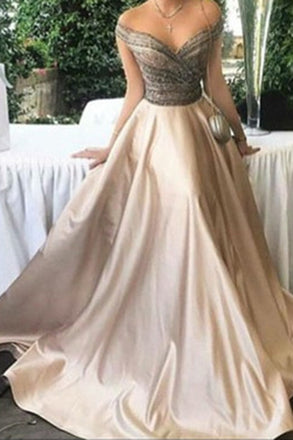 Elegant A-Line Off-Shoulder Long Ball Gown Satin Prom/Evening Dress stunning IN143