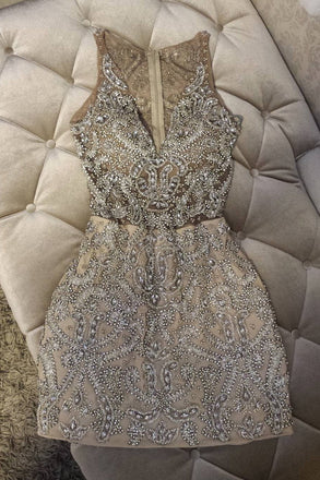 Sexy Sheath Beading V Neck Sleeveless Homecoming Dress INC89