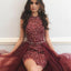 Burgundy Sequined Short Beaded Rhinestones Formal Homecoming Dress INC11
