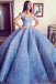 Blue Lace Off The Shoulder Ball Gown Quinceanera Dresses,Princess Prom Dress INC91