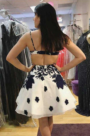 Ivory Short Cheap V Neck Lace Appliques A Line Homecoming Dresses INB89