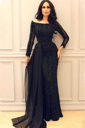 Black Long Sleeves Mermaid Prom Gowns,Sexy Formal Women Evening Dress IN784