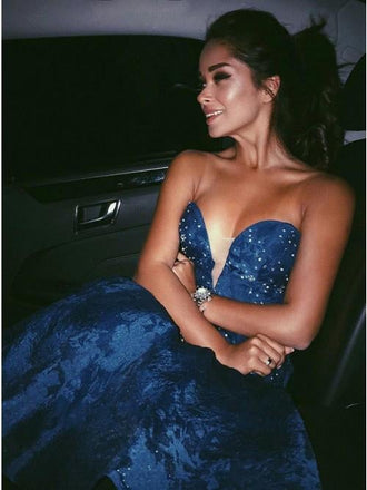 Unique A-Line Sweetheart Dark Blue Lace Short Homecoming Dress with Beading INA90