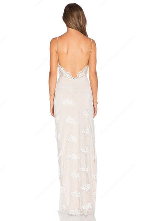 Sexy Spaghetti Strap V-neck Sheath Column Split Front Floor-length Backless Prom Dresses IN615