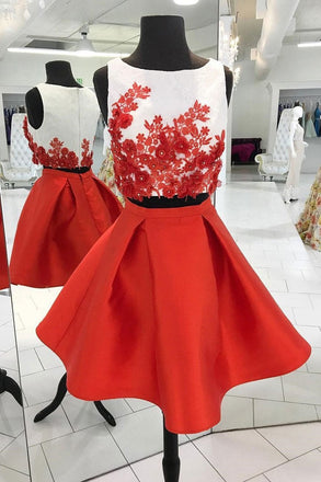 Red Short Two Piece A Line Homecoming Dresses,Graduation Dresses INB65