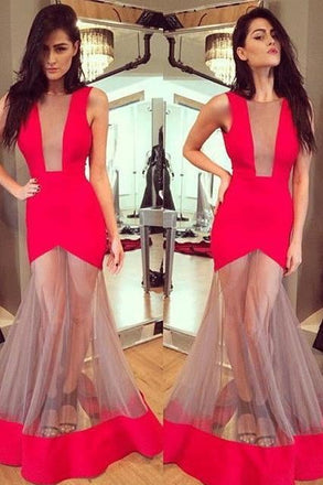 Red Long Mermaid Unique Prom Dress,Formal Evening Dresses INE49