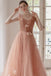 Charming A Line Long Tulle Prom Dresses With Flowers INK59