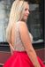 A Line V Neck Sleeveless Homecoming Dress, Beading Satin Short Prom Dresses INN41