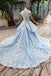 Princess Light Sky Blue Prom Dress with Flowers, Ball Gown Quinceanera Dress INP50