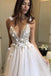 Floral Open Back Deep V-neck Straps Tulle Appliques Prom Dress,, Floral Princess Wedding Dress IN180