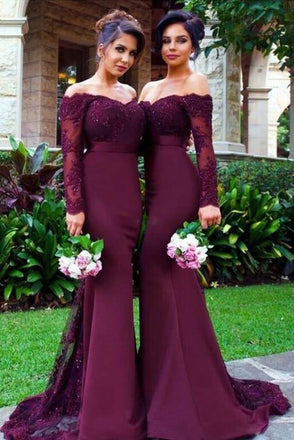 Mermaid Long Sleeves lace off the Shoulder Sexy Bridesmaid Dresses For Weddings IN113