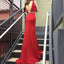 Red Deep V Neck Mermaid Evening Prom Dresses, Long Sexy Party Prom Dress IN118