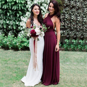 Fashion Burgundy A-Line Halter Backless Chiffon Bridesmaid Dresses with Sash IND65