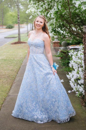 Vintage Sky Blue Long Strapless Prom Dresses For Teens INO93