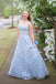 Vintage Sky Blue Long Strapless Prom Dresses For Teens INO93