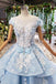Princess Light Sky Blue Prom Dress with Flowers, Ball Gown Quinceanera Dress INP50
