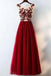 Charming Red A Line Long Tulle Lace Appliques Prom Dresses INC21