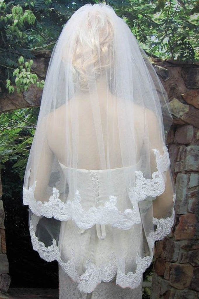 2T Tulle White Lace Veil with Comb WV7