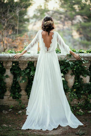 Sexy Ivory Lace 3/4 Long Sleeve Backless Summer Chiffon Plus Size Beach Wedding Dresses IN271