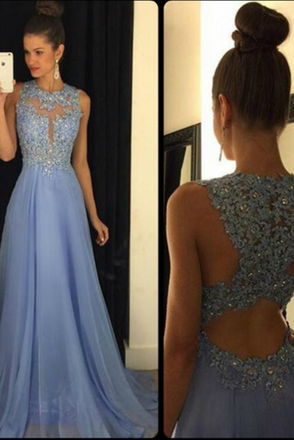 Lace Applique Beads Formal Long Chiffon A Line Prom Dresses ING94