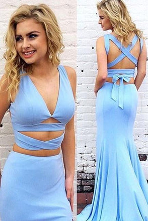 Sexy Mermaid Two-Piece V-Neck Blue Long Prom/Evening Dress stunning IN125