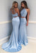 Fashion Light Blue High Neck Beading Long Prom Dress,Two Piece Mermaid Evening Dress IN633