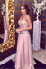 Pink Sparkly Beading V neck A Line Prom Dress,Sleeveless Long Formal Party Dress IN785