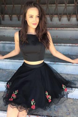 Unique Homecoming Dresses,Two Piece Homecoming Dresses,Short Prom Dresses,Black   Homecoming Dresses,Tulle Homecoming Dresses
