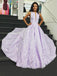 A-Line Floor-Length Lilac Printed Prom Dress, Simple Long Evening Dresses INJ12
