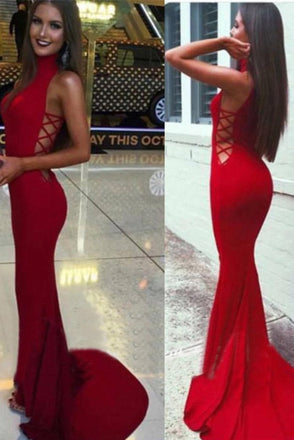 High Neck Red Mermaid Prom Dress,Long Sexy Evening Party Gown IN628