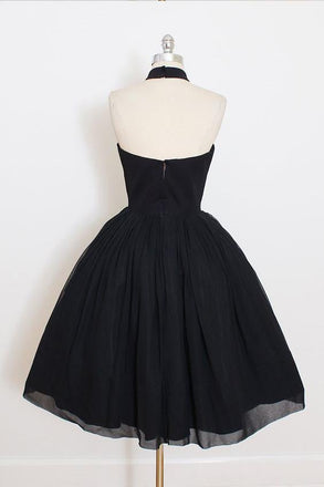 stunning A Line Black Chiffon Prom Dress,Halter Homecoming Dress,Short Mini Party Dress IN482