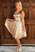 A-line V Neck Gold Sequin Two Piece Short Homecoming Dresses INB68