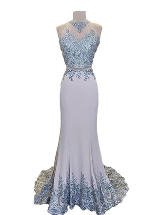 Lace Appliqued 2 Pieces Mermaid Sweep Train Prom Dresses,Senior Prom stunning Dress IN178