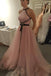 Chic Pink Tulle A Line Cheap Long Prom Dress,Evening Dresses INE17