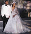 Ball Gown Deep V-Neck Long Sleeves Ivory Wedding Dress with Lace Appliques INE98